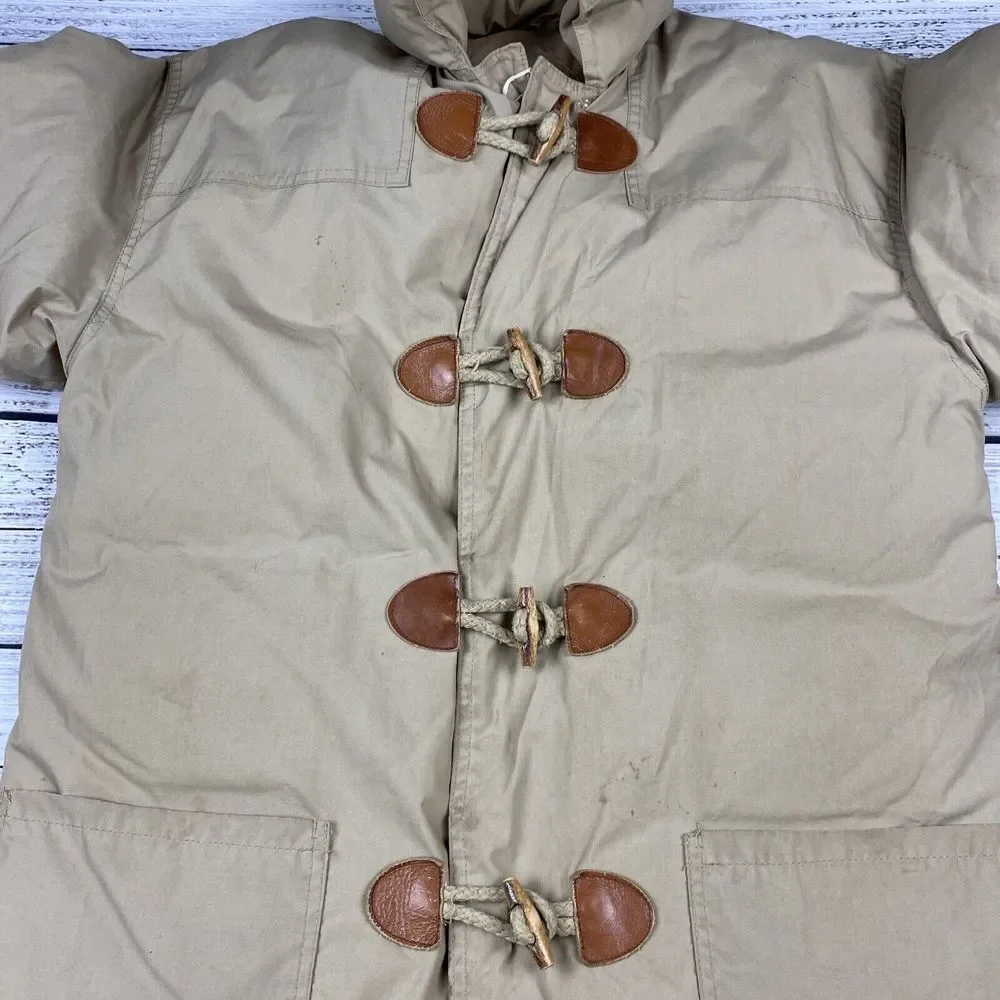 VTG GANDER MOUNTAIN Beige Duck Down Puffer Jacket Coat Men's Medium Toggle Front - Picture 4 of 13